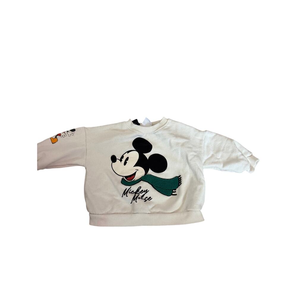 Zara Kids Disney Mickey Mouse Winter Scarf Cream Crewneck Sweatshirt Size 12-18